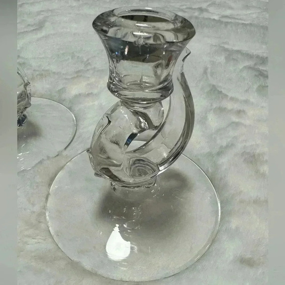 VTG Fostoria Depression Glass Candlestick Holders Beaded Glam Cottagecore EUC - Picture 3 of 9